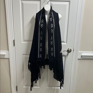 Cost Plus World Market Black Gray Patterned Poncho one size